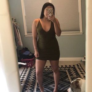 New Army green sexy Misguided ruched dress size m